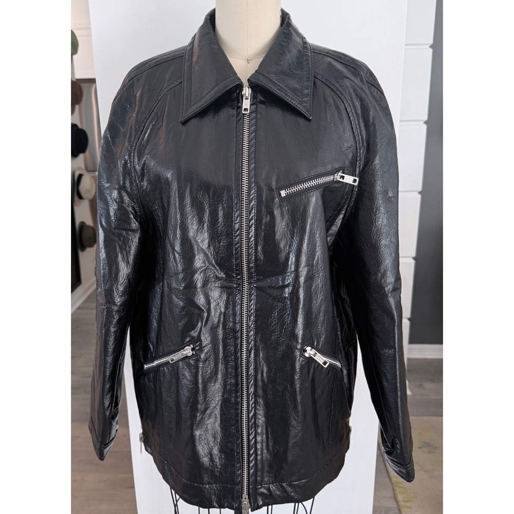 Phillip Lim Black Faux Textured Leather Ranch Jacket, Men's Size Medium